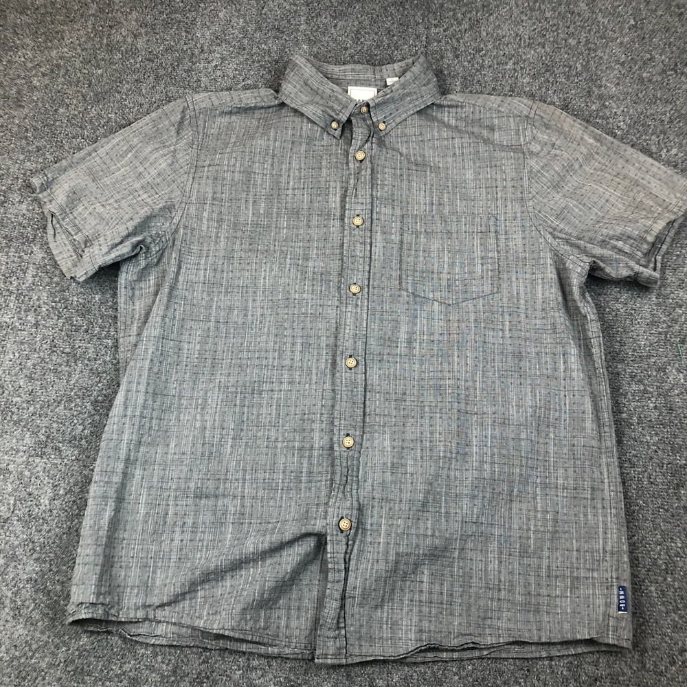 ROWM Mens Large Grey Textured Short Sleeve Button Down Shirt Micro Dot Pattern